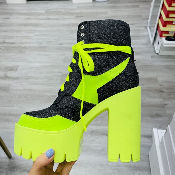 Black multi glitter lime heeled bootie - Picture 2 of 6